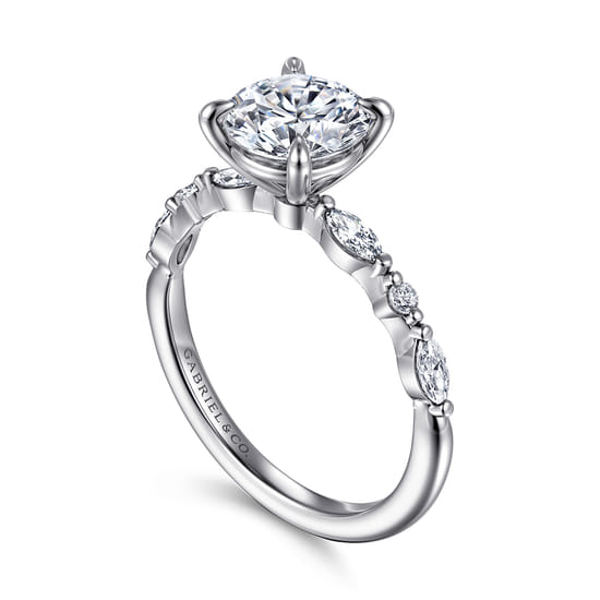 14K White Gold Round Diamond Engagement Ring angle 3