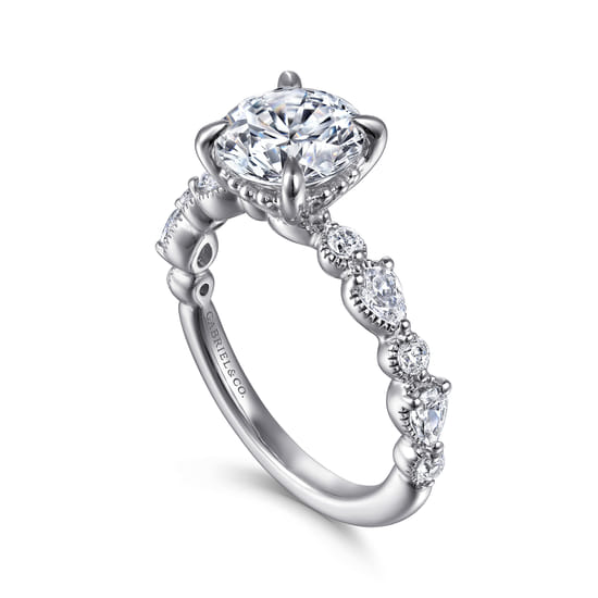 14K White Gold Round Diamond Engagement Ring angle 3