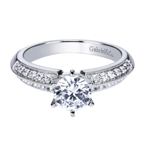 14K White Gold Round Diamond Engagement Ring