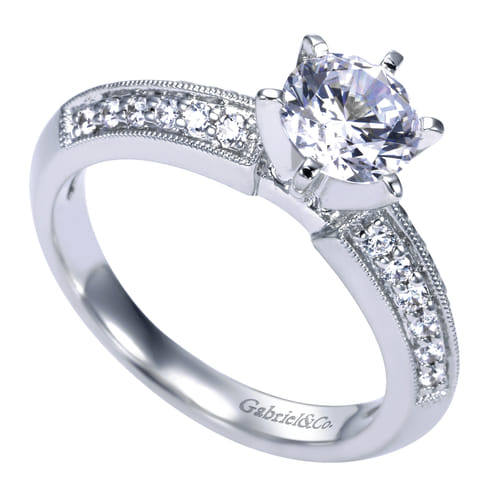 14K White Gold Round Diamond Engagement Ring