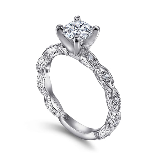 14K White Gold Round Diamond Engagement Ring