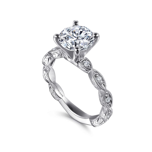 14K White Gold Round Diamond Engagement Ring