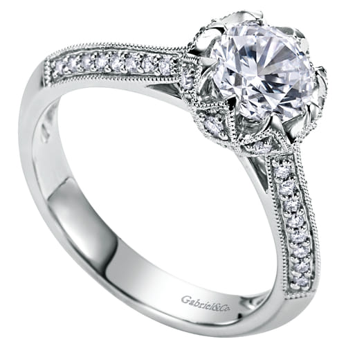 14K White Gold Round Diamond Engagement Ring