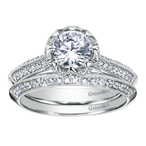 14K White Gold Round Diamond Engagement Ring
