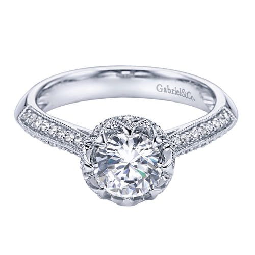 14K White Gold Round Diamond Engagement Ring