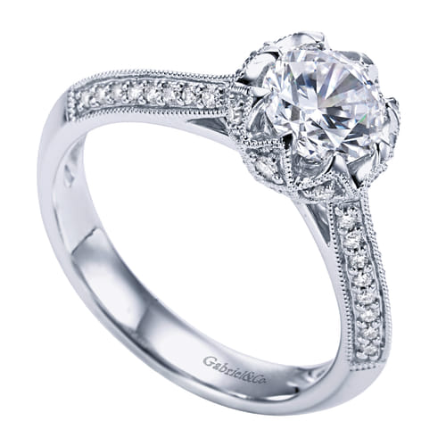 14K White Gold Round Diamond Engagement Ring