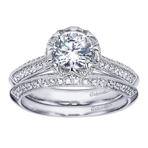 14K White Gold Round Diamond Engagement Ring