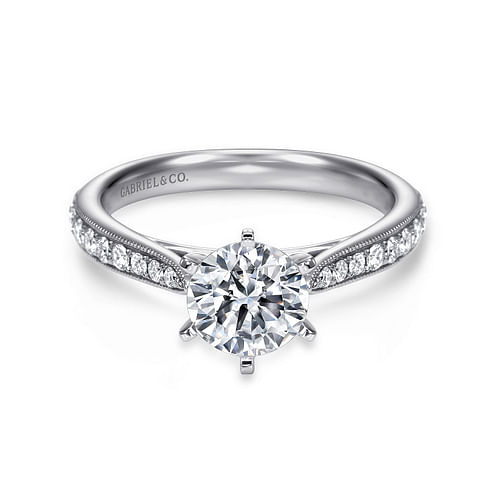 14K White Gold Round Diamond Engagement Ring