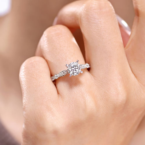 14K White Gold Round Diamond Engagement Ring