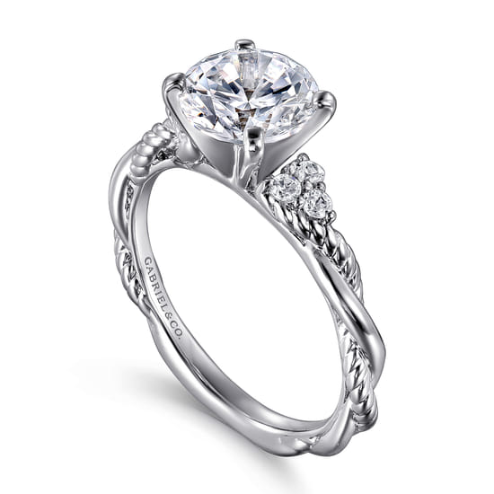 14K White Gold Round Diamond Engagement Ring angle 3