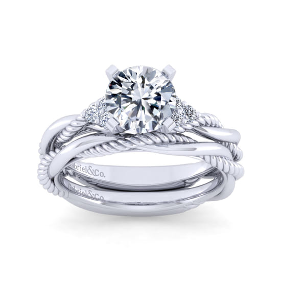 14K White Gold Round Diamond Engagement Ring angle 4