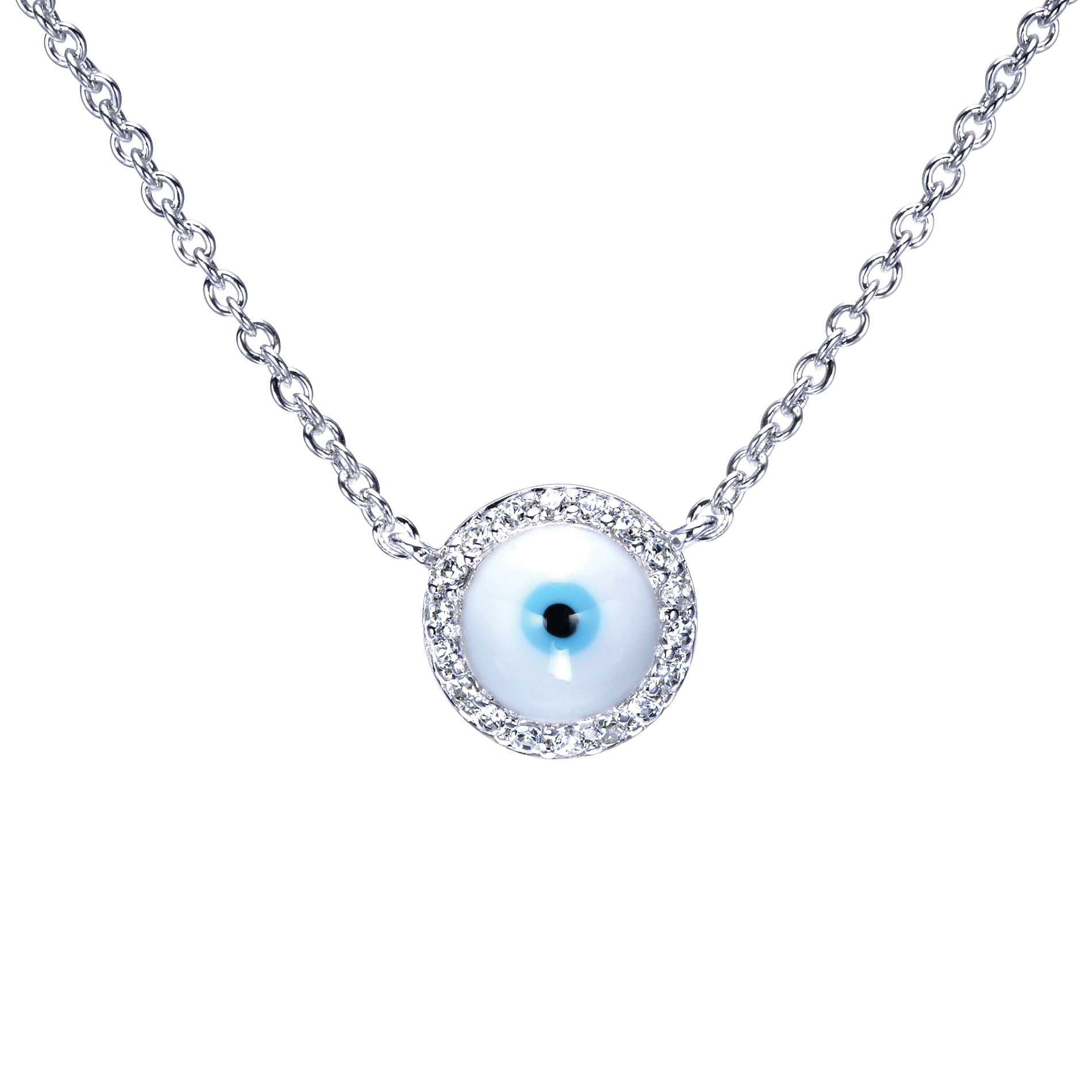 Gabriel - 14K White Gold Round Diamond Evil Eye Pendant Necklace