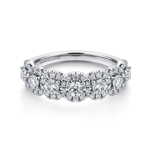 14K White Gold Round Diamond Halo Anniversary Band