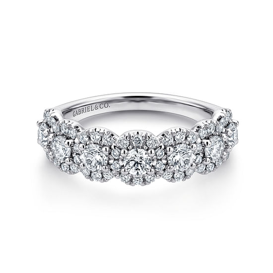 Gabriel - 14K White Gold Round Diamond Halo Anniversary Band