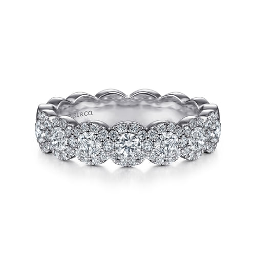 14K White Gold Round Diamond Halo Anniversary Band