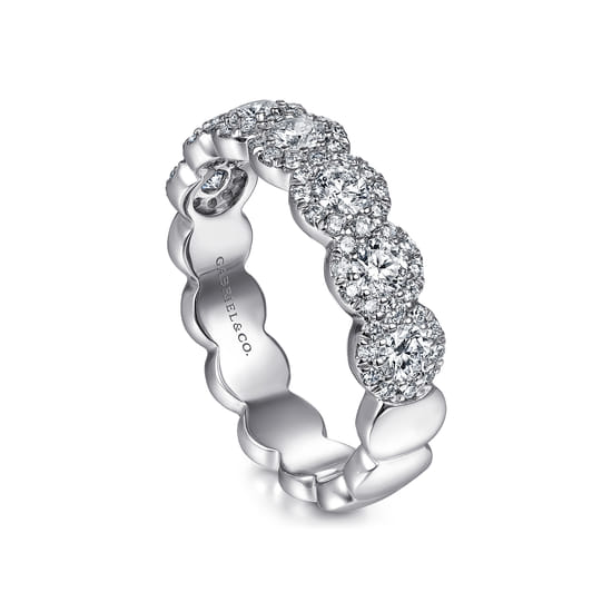 14K White Gold Round Diamond Halo Anniversary Band angle 3 14K White Gold Round Diamond Halo Anniversary Band angle 3