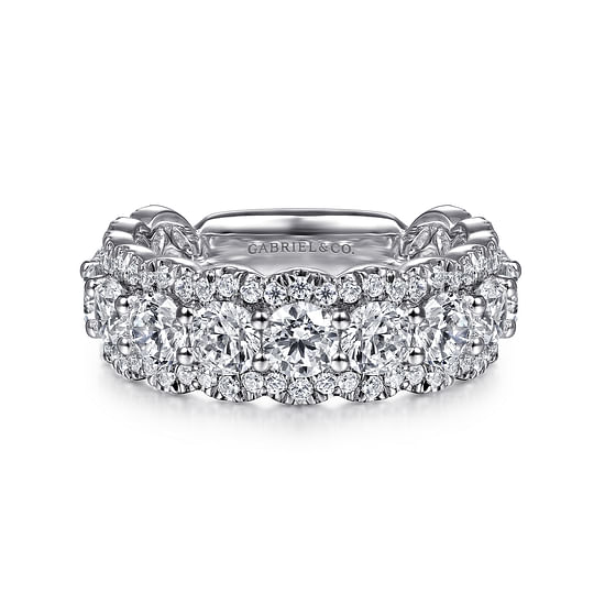 Gabriel - 14K White Gold Round Diamond Halo Anniversary Band