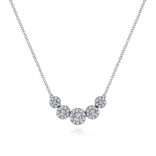 14K White Gold Round Diamond Halo Bar Necklace