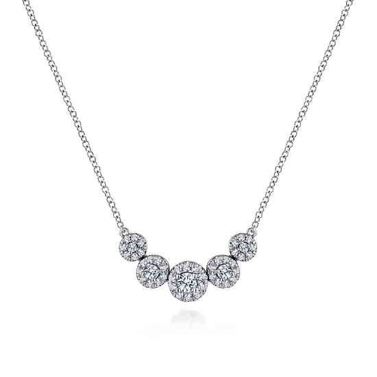 Gabriel - 14K White Gold Round Diamond Halo Bar Necklace