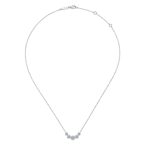 14K White Gold Round Diamond Halo Bar Necklace