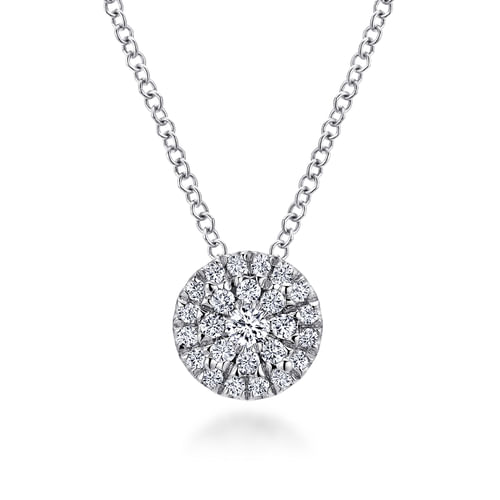 14K White Gold Round Diamond Halo Pendant Necklace