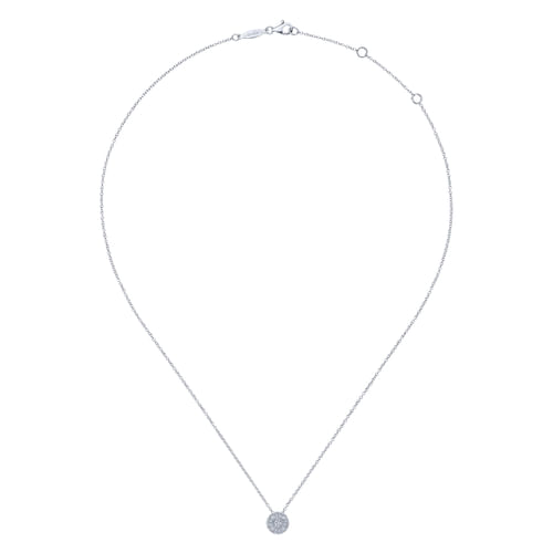 14K White Gold Round Diamond Halo Pendant Necklace