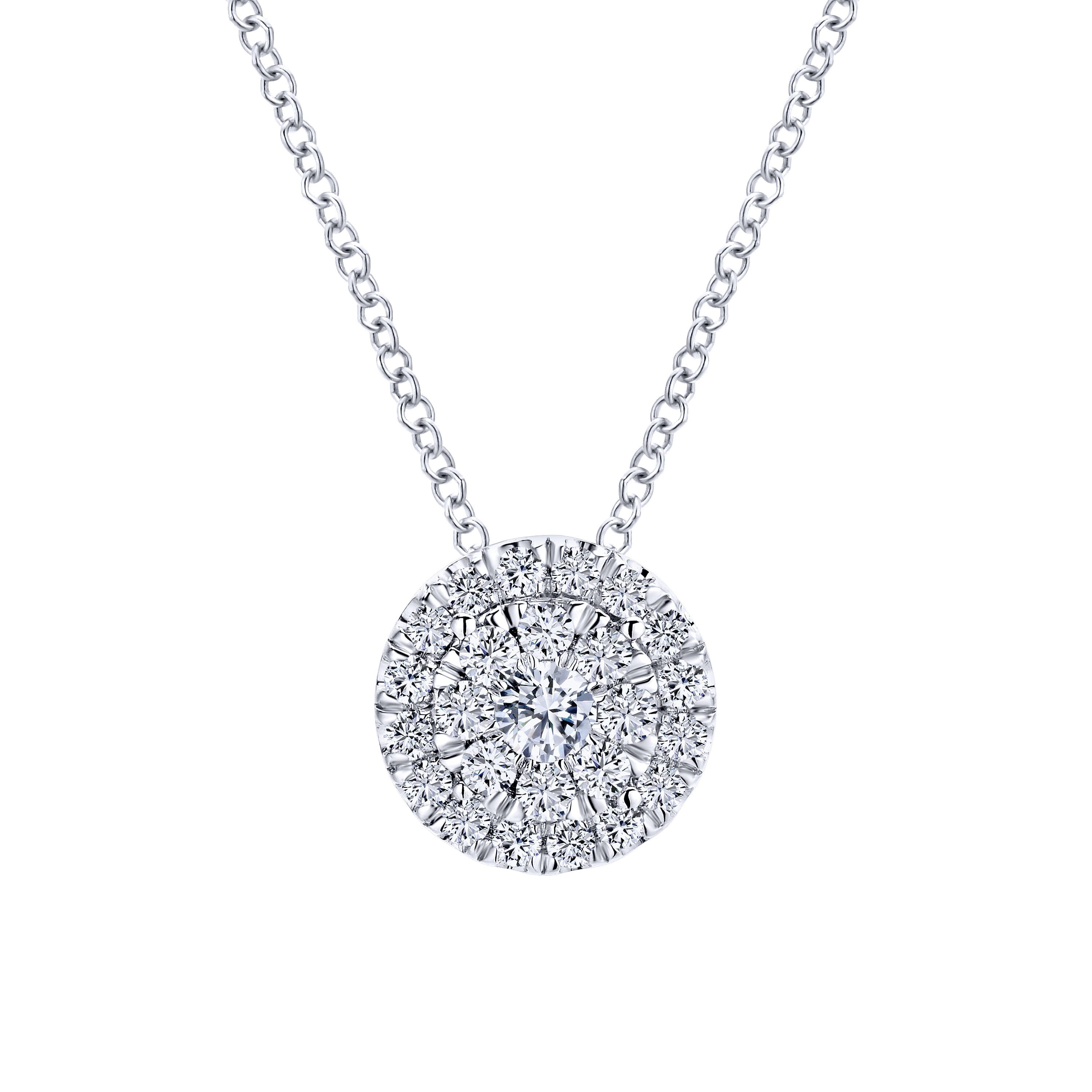 Gabriel - 14K White Gold Round Diamond Halo Pendant Necklace
