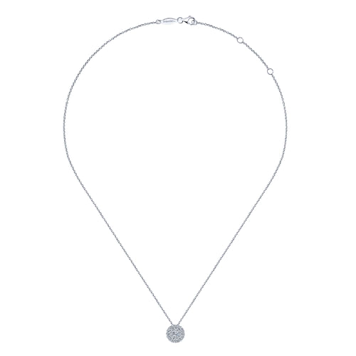 14K White Gold Round Diamond Halo Pendant Necklace