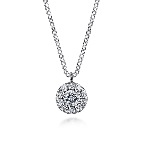 Gabriel - 14K White Gold Round Diamond Halo Pendant Necklace