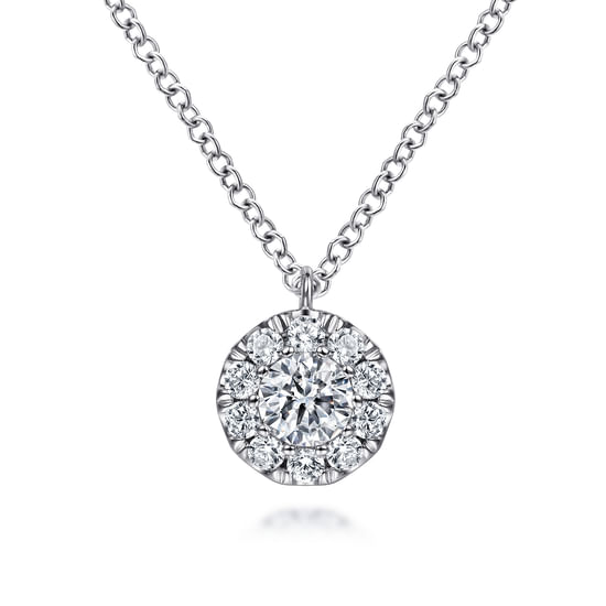 Gabriel - 14K White Gold Round Diamond Halo Pendant Necklace