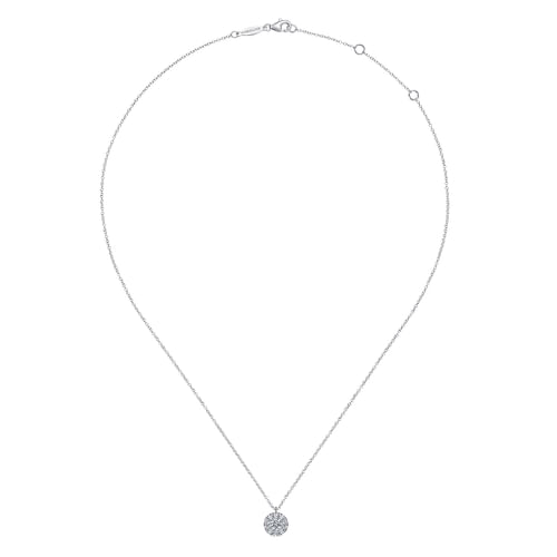 14K White Gold Round Diamond Halo Pendant Necklace