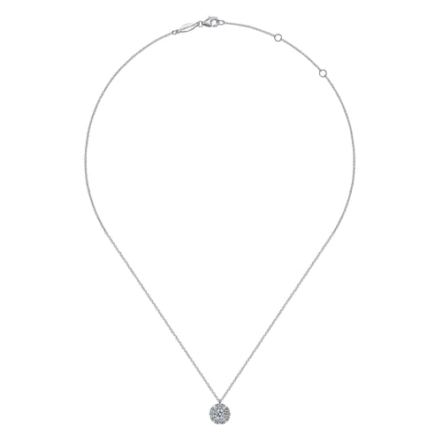 14K White Gold Round Diamond Halo Pendant Necklace