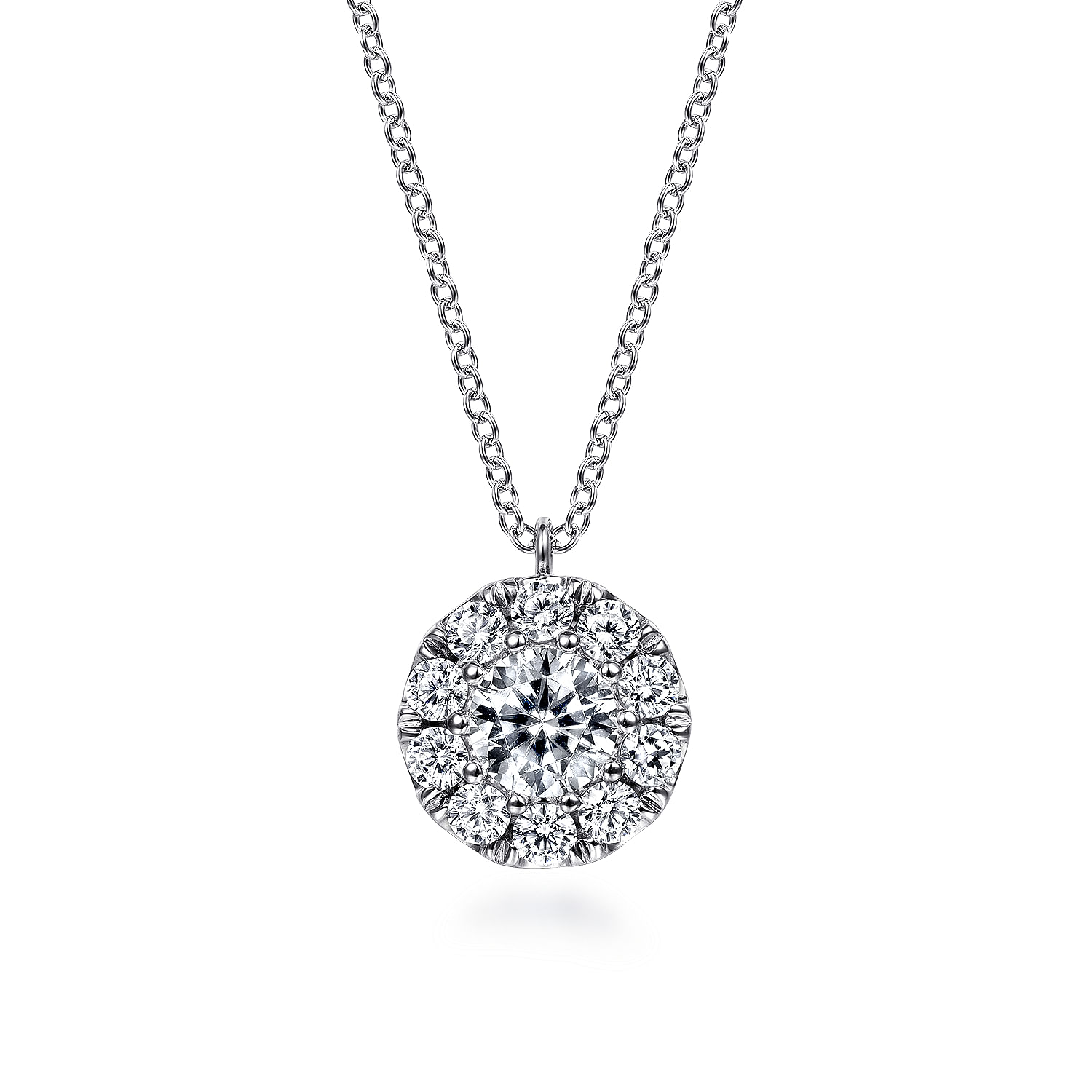 Gabriel - 14K White Gold Round Diamond Halo Pendant Necklace