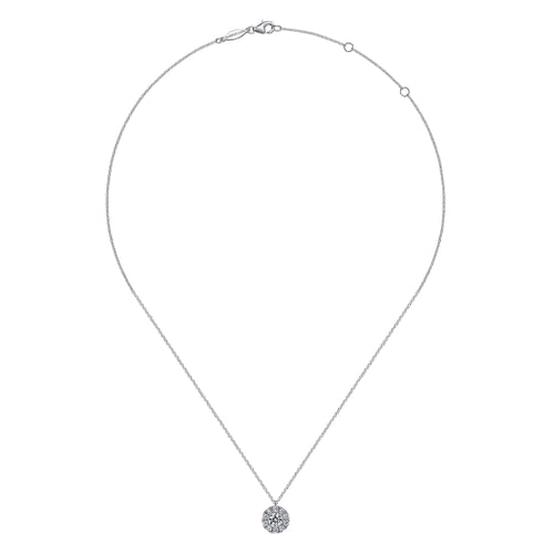 14K White Gold Round Diamond Halo Pendant Necklace