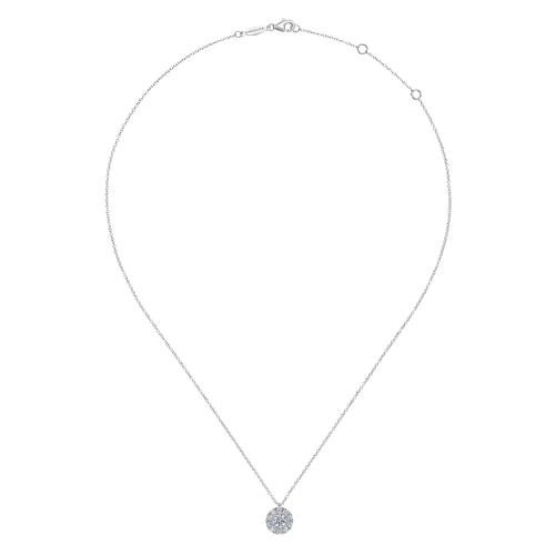 14K White Gold Round Diamond Halo Pendant Necklace