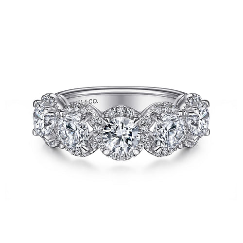 14K White Gold Round Diamond Halo Station Anniversary Band