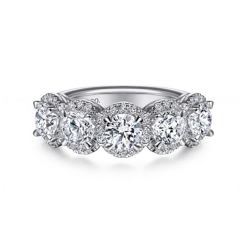 14K White Gold Round Diamond Halo Station Anniversary Band