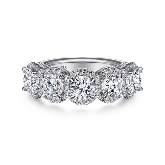 Gabriel - 14K White Gold Round Diamond Halo Station Anniversary Band