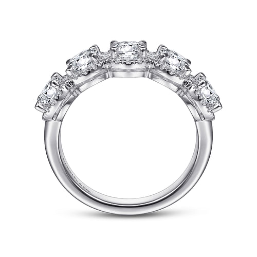 14K White Gold Round Diamond Halo Station Anniversary Band