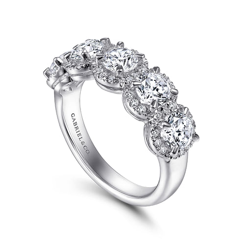 14K White Gold Round Diamond Halo Station Anniversary Band