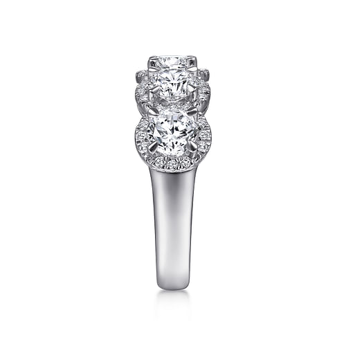 14K White Gold Round Diamond Halo Station Anniversary Band