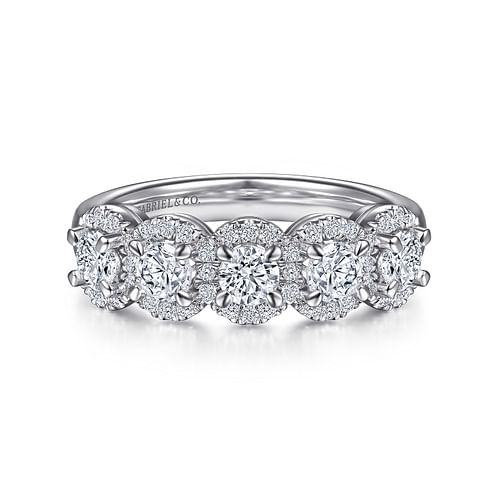 14K White Gold Round Diamond Halo Station Anniversary Band