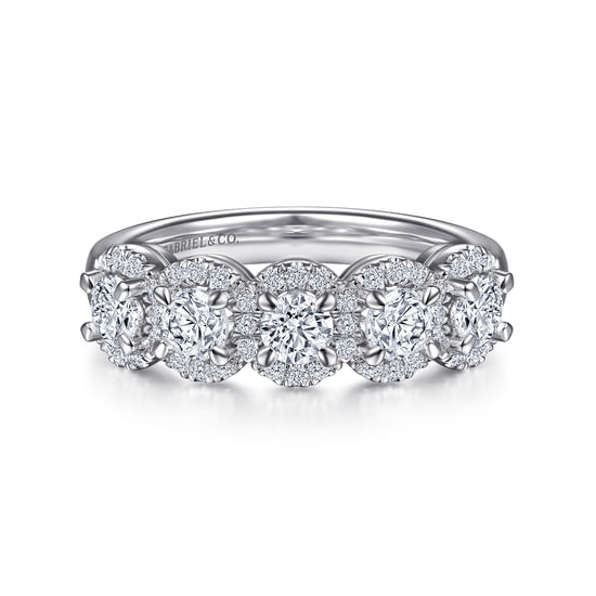 Gabriel - 14K White Gold Round Diamond Halo Station Anniversary Band