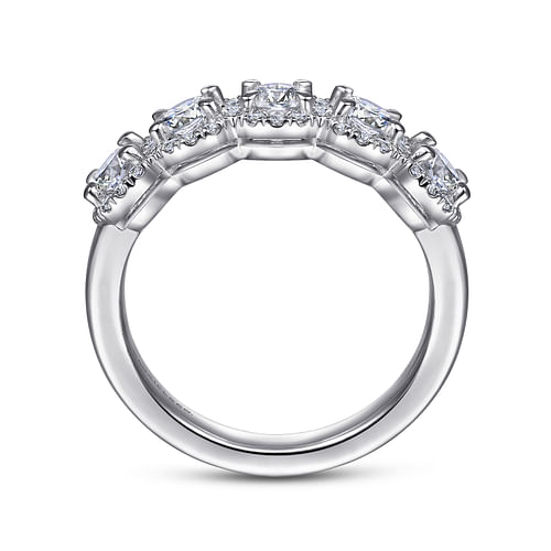 14K White Gold Round Diamond Halo Station Anniversary Band