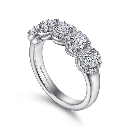 14K White Gold Round Diamond Halo Station Anniversary Band