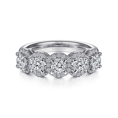 14K White Gold Round Diamond Halo Station Anniversary Band