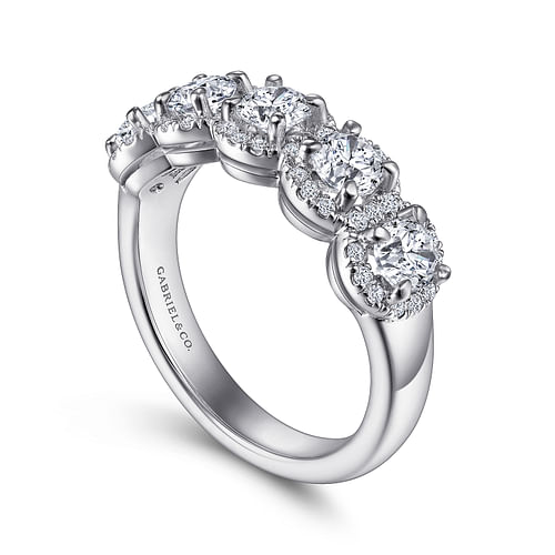 14K White Gold Round Diamond Halo Station Anniversary Band