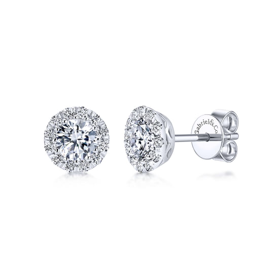 Gabriel - 14K White Gold Round Diamond Halo Stud Earrings