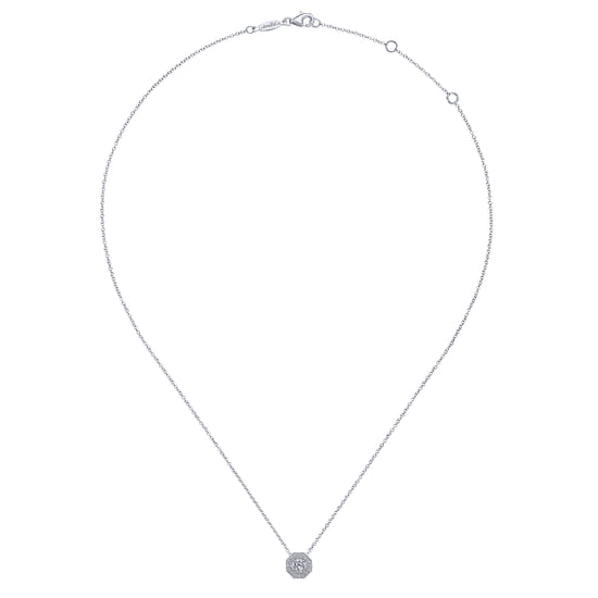 14K White Gold Round Diamond Octagonal Halo Pendant Necklace angle 2