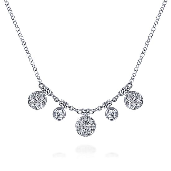 Gabriel - 14K White Gold Round Diamond Pavé and Bezel Charm Necklace